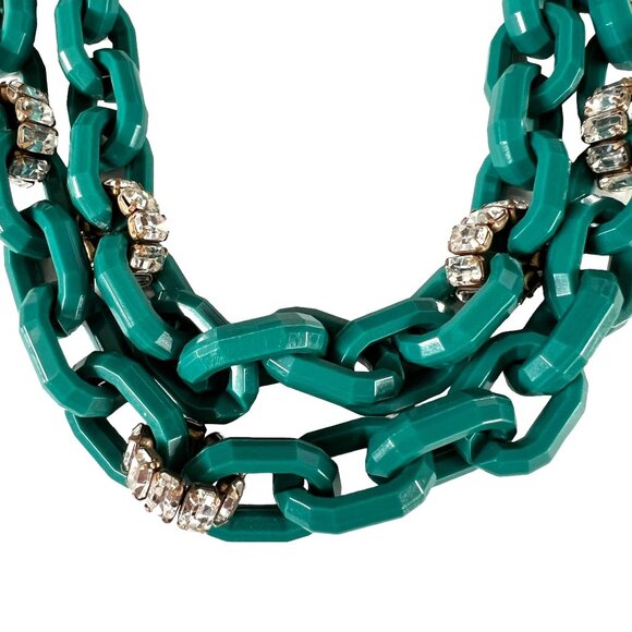 J Crew Vintage Inspired Turquoise Acrylic Chain Link Necklace Rhinestone… - Picture 7 of 11